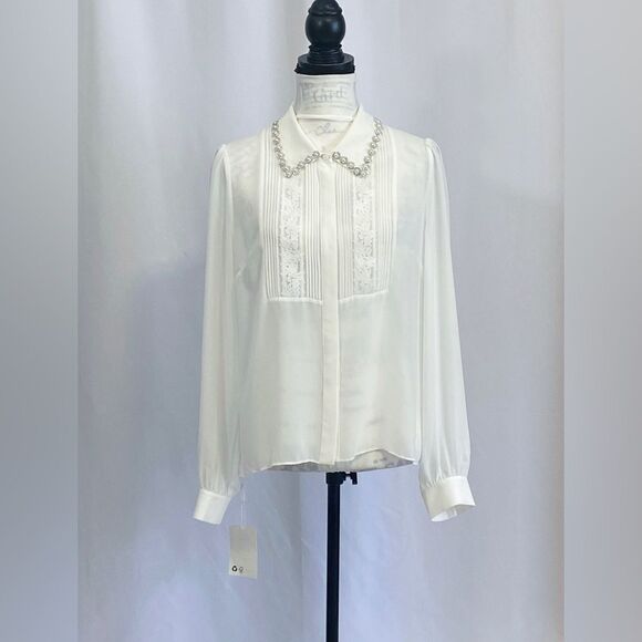 Self-Portrait Chiffon Rhinestone Detail Top size 10 - Picture 7 of 14